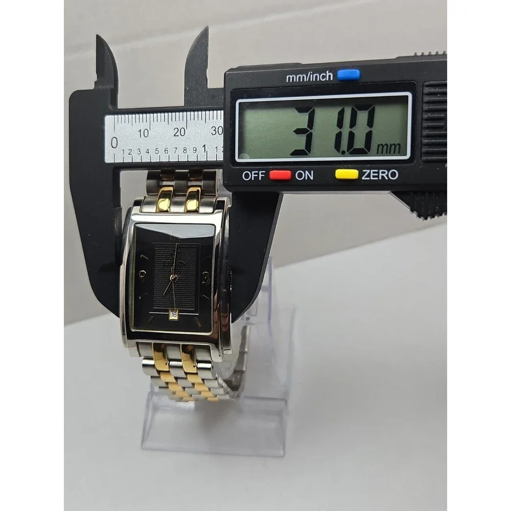 Vintage Elgin Mens Tank Watch Black Dial Two Tone Formal Date Quartz New Battery